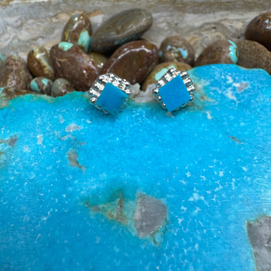 Turquoise Diamond Stud Sterling Silver Earring - Country Lace Boutique