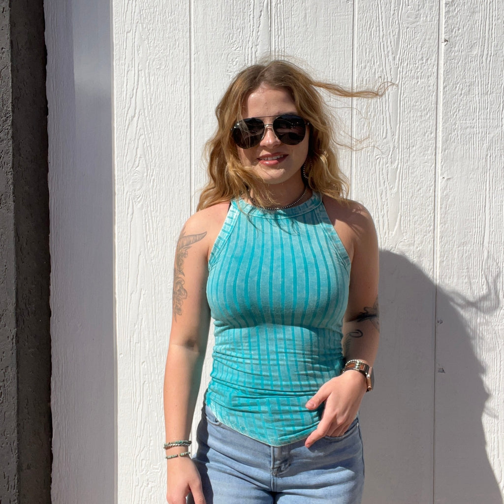 Turquoise Faded Tank Top - Country Lace Boutique