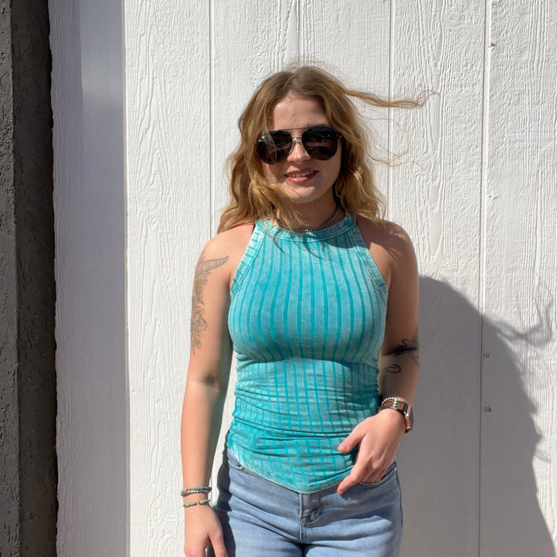 Turquoise Faded Tank Top - Country Lace Boutique