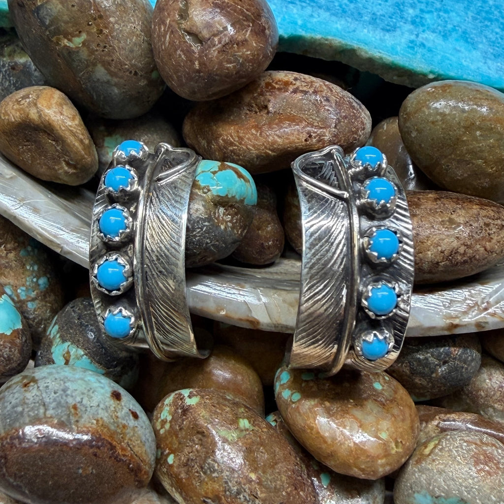 Turquoise Feather Hoop Post Sterling Silver Earring - Country Lace Boutique