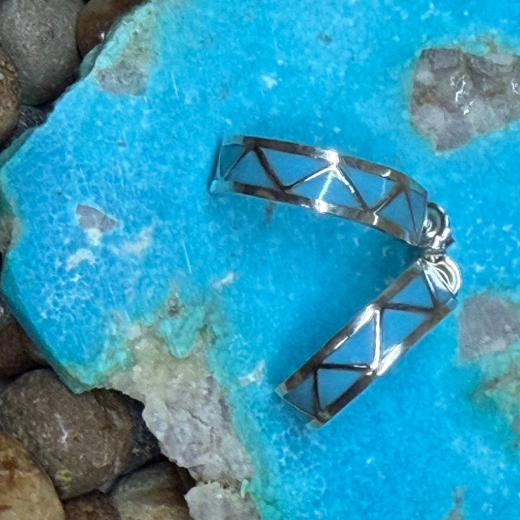 Turquoise Inlay Huggie Post Stud Sterling Silver Earring - Country Lace Boutique