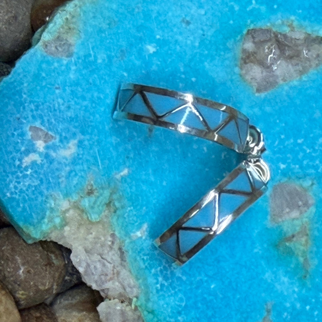 Turquoise Inlay Huggie Post Stud Sterling Silver Earring - Country Lace Boutique
