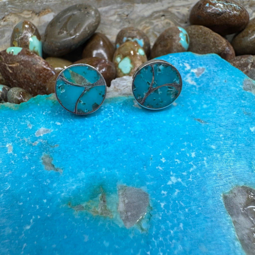 Turquoise Inlay Round Post Stud Sterling Silver Earring - Country Lace Boutique