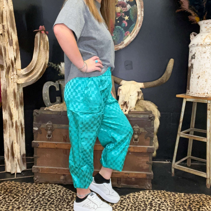 Turquoise Motor Sport Cargo Pant Joggers - Country Lace Boutique