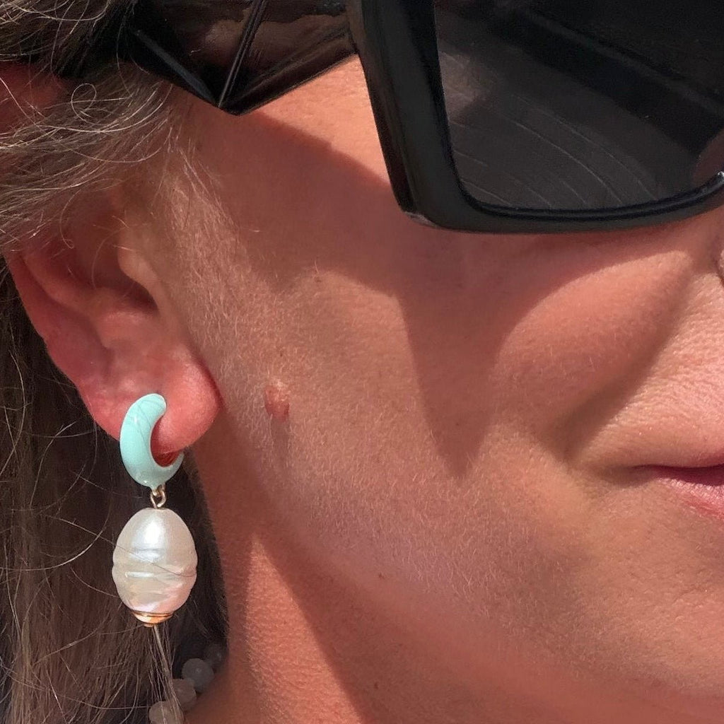 Turquoise Pearl Hoop Earrings - Country Lace Boutique