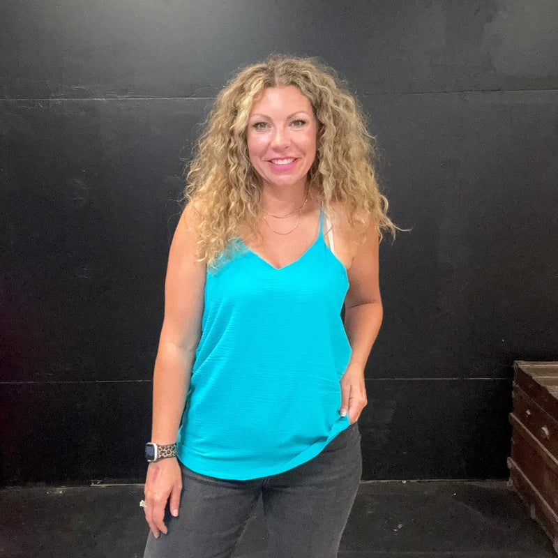 Turquoise Razor Back Flowy Tank Top - Country Lace Boutique