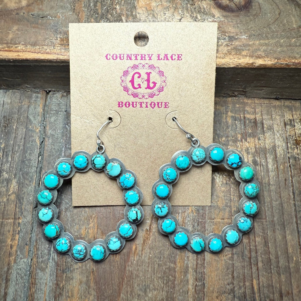 Turquoise Round 16 Stones Amazing Sterling Silver Earring - Country Lace Boutique