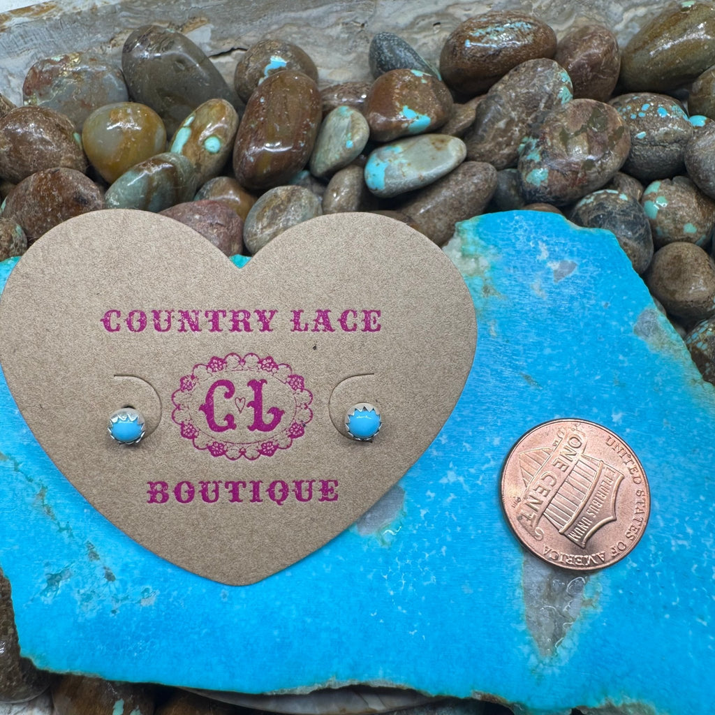 Turquoise Round Stud Lil Post Sterling Silver Earring - Country Lace Boutique