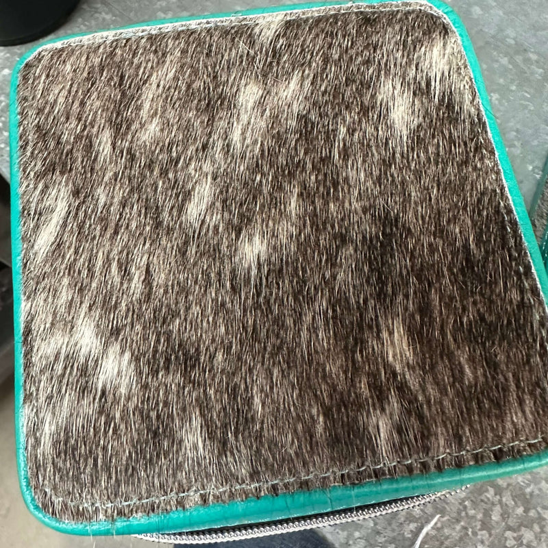 Turquoise Square Cowhide Jewelry Case - Country Lace Boutique