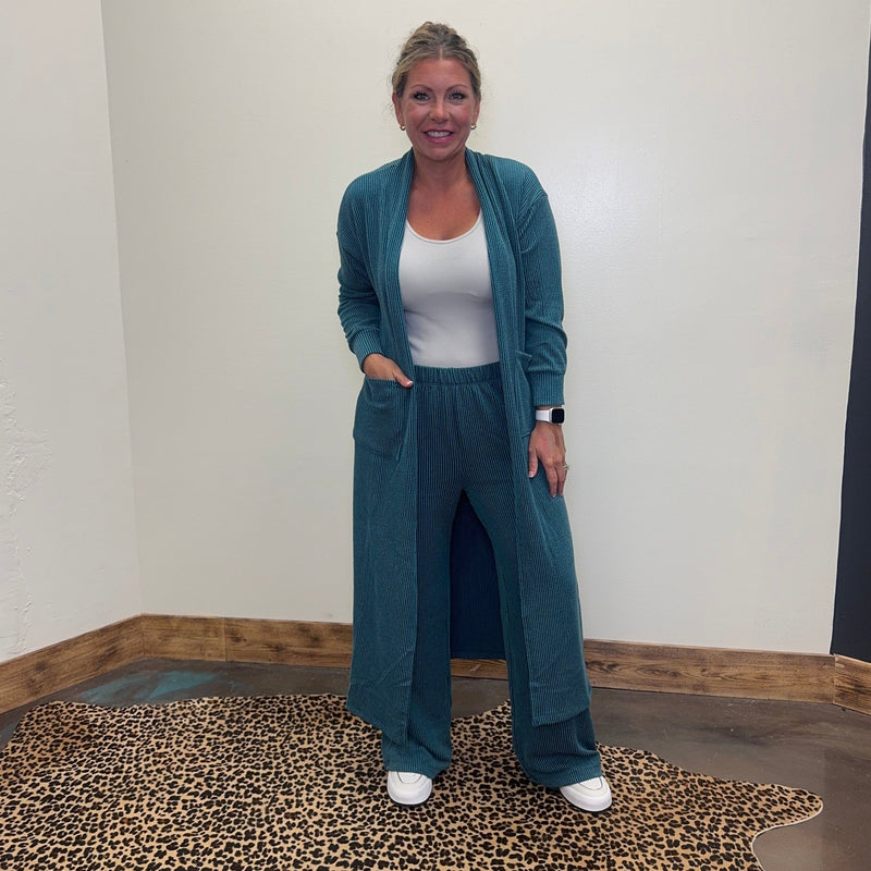 Turquoise Sunrise Ribbed Pants - Country Lace Boutique