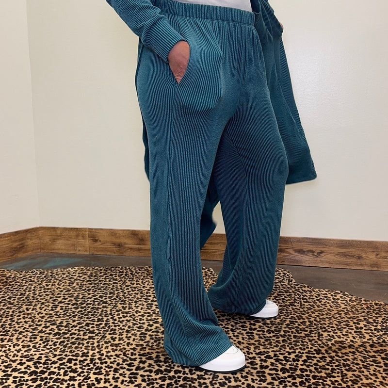 Turquoise Sunrise Ribbed Pants - Country Lace Boutique