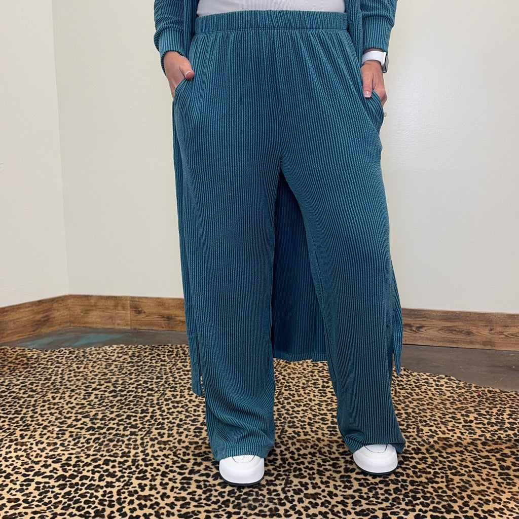 Turquoise Sunrise Ribbed Pants - Country Lace Boutique
