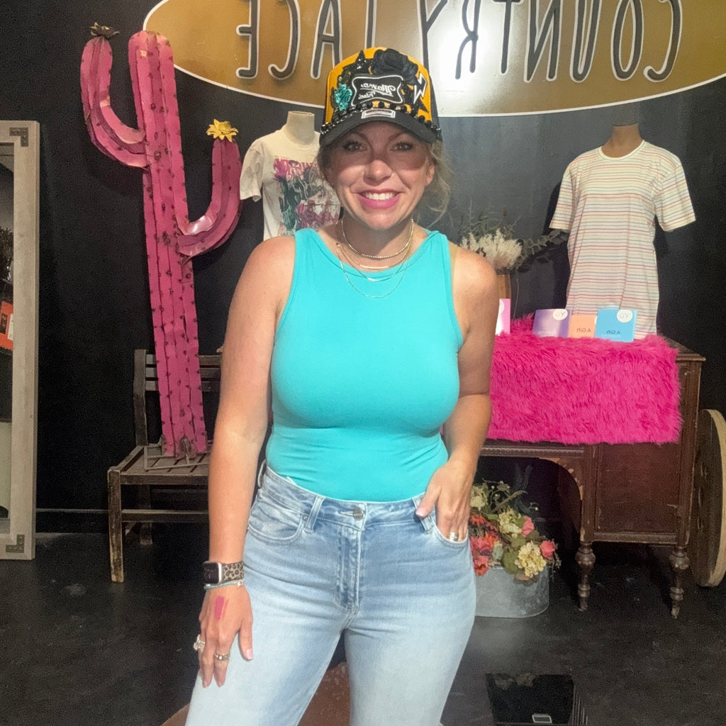 Turquoise Tank Top Bodysuit - Country Lace Boutique