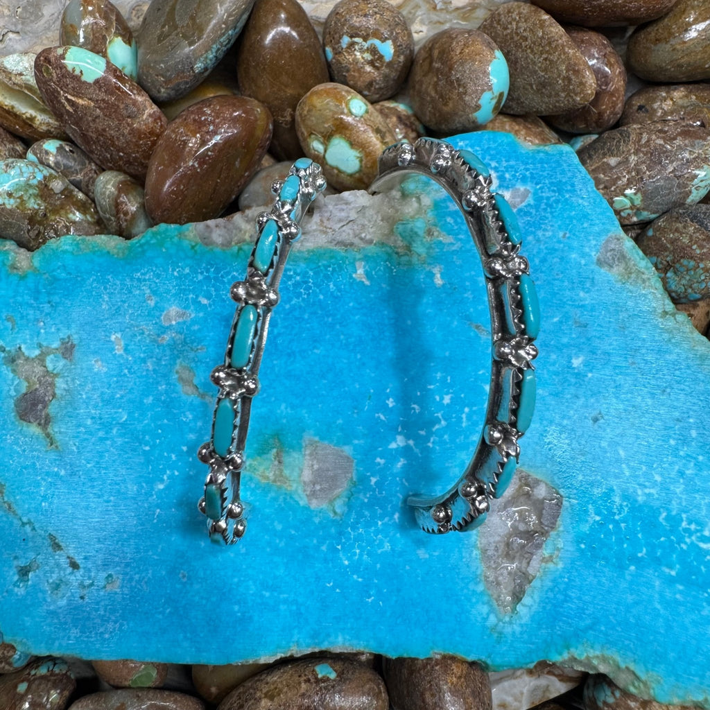 Turquoise Zuni Hoop Post Stud Sterling Silver Earring - Country Lace Boutique