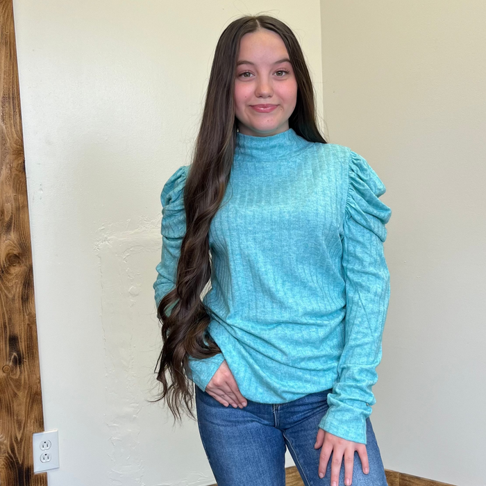 turquoiserufflelongsleevetop