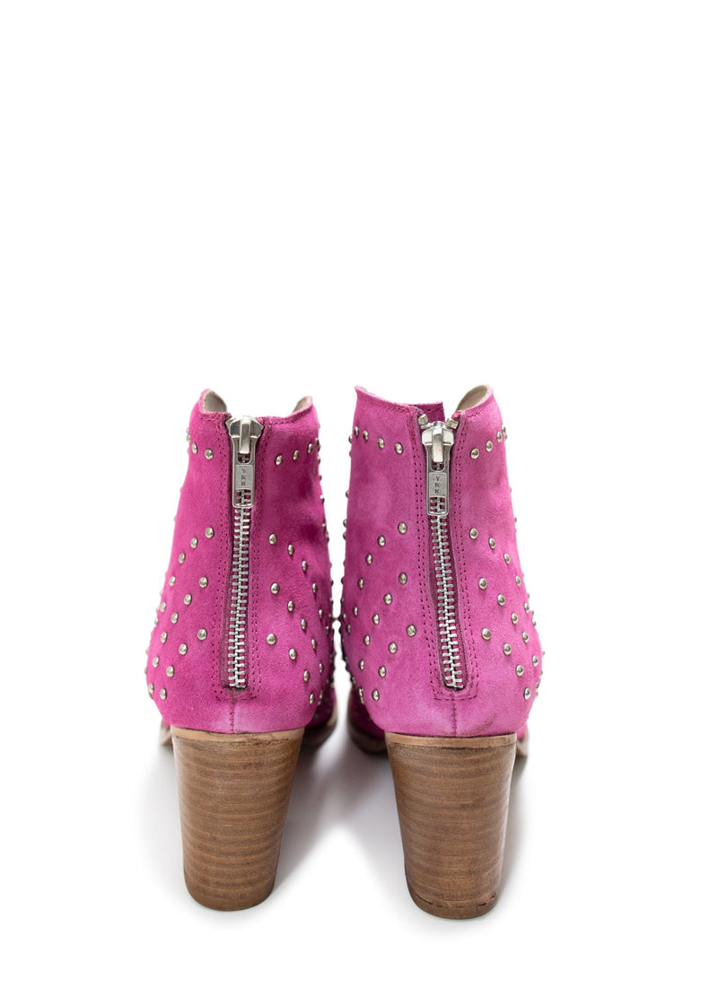 Twilight Studded Heeled Ankle Boot in Magenta