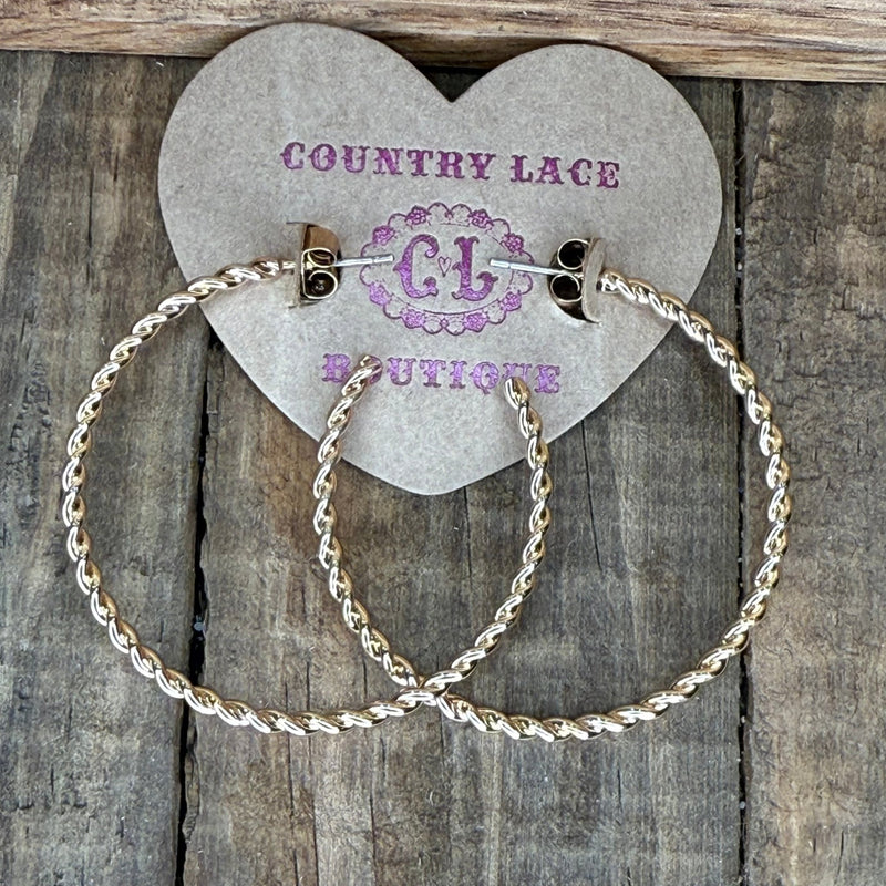 Twisted Gold Big Hoop Fashion Earring - Country Lace Boutique