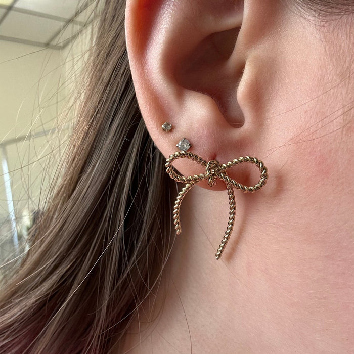 Twisted Gold Bow Post Fashion Earrings - Country Lace Boutique