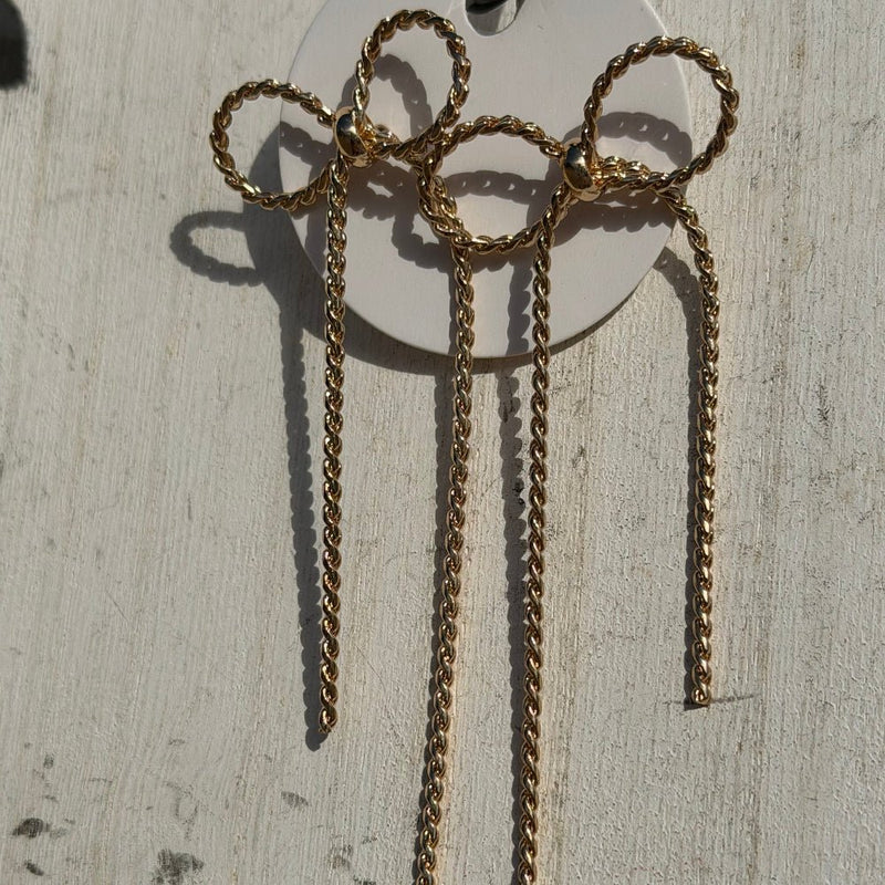 Twisted Gold Rope Bow Fashion Earrings - Country Lace Boutique