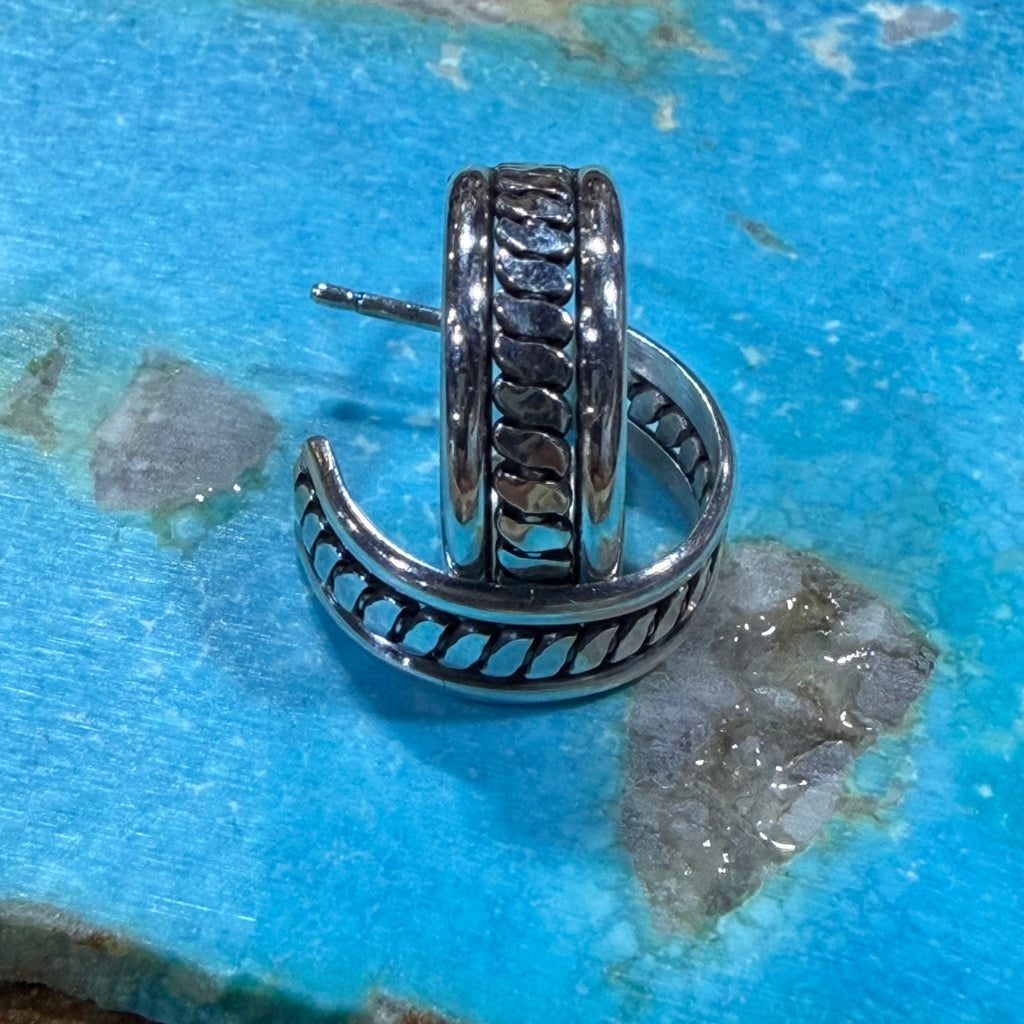 Twisted Huggie Hoop Post Sterling Silver Earring - Country Lace Boutique