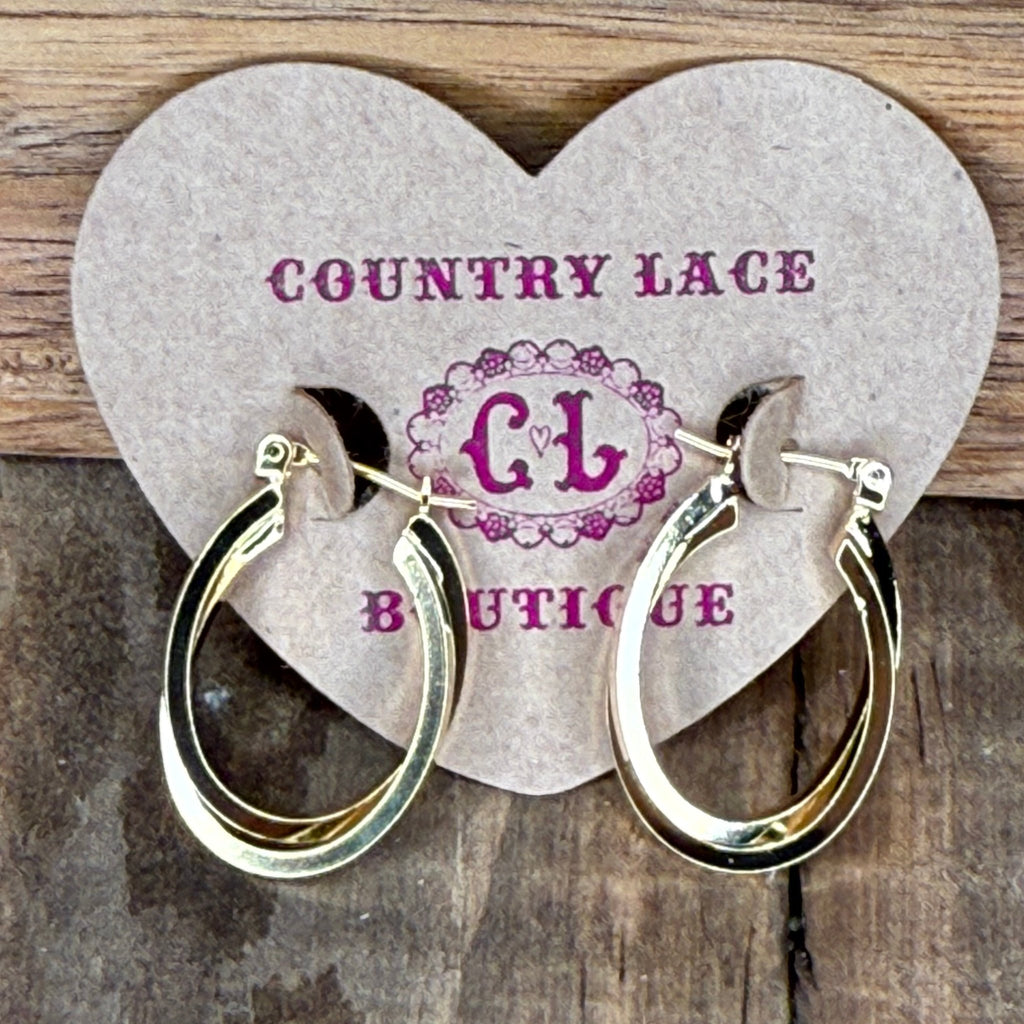 Twisted Oval Gold Hoop Fashion Earring - Country Lace Boutique