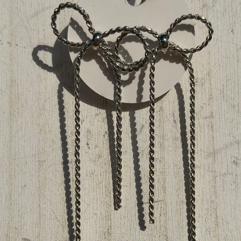 Twisted Silver Rope Bow Fashion Earrings - Country Lace Boutique