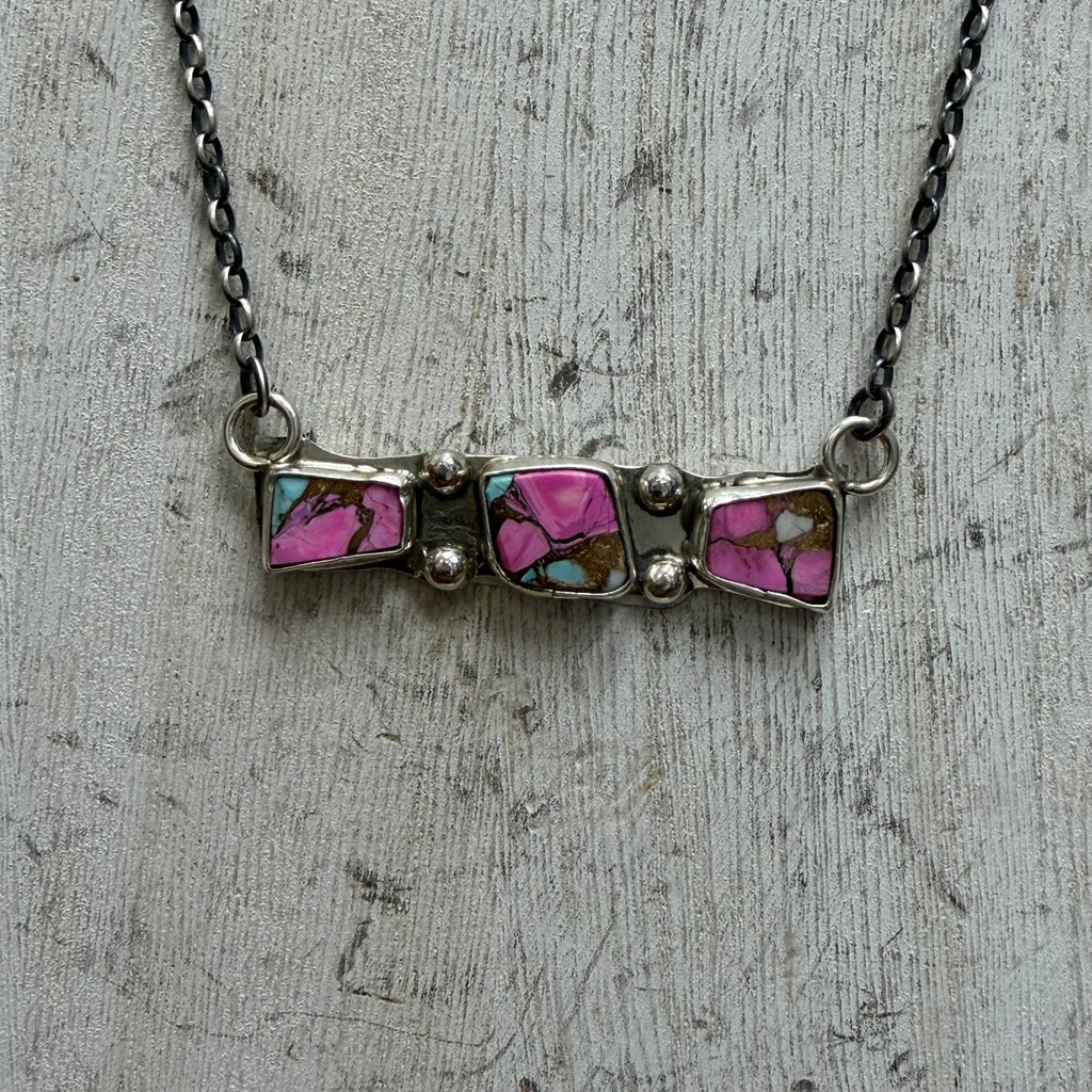 Unique 3 Stone Cotton Candy Bar Sterling Silver Necklace - Country Lace Boutique