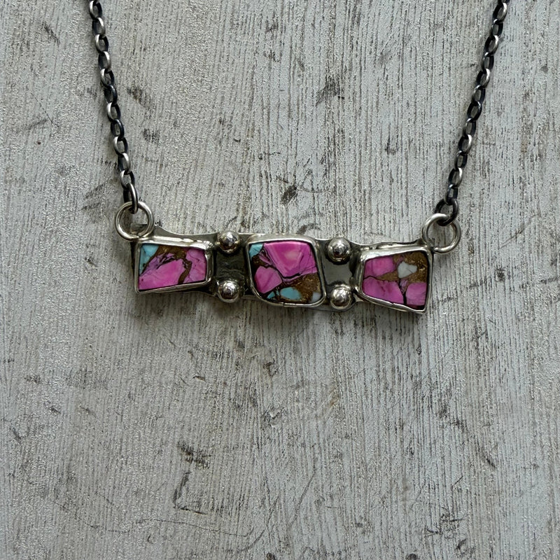 Unique 3 Stone Cotton Candy Bar Sterling Silver Necklace - Country Lace Boutique