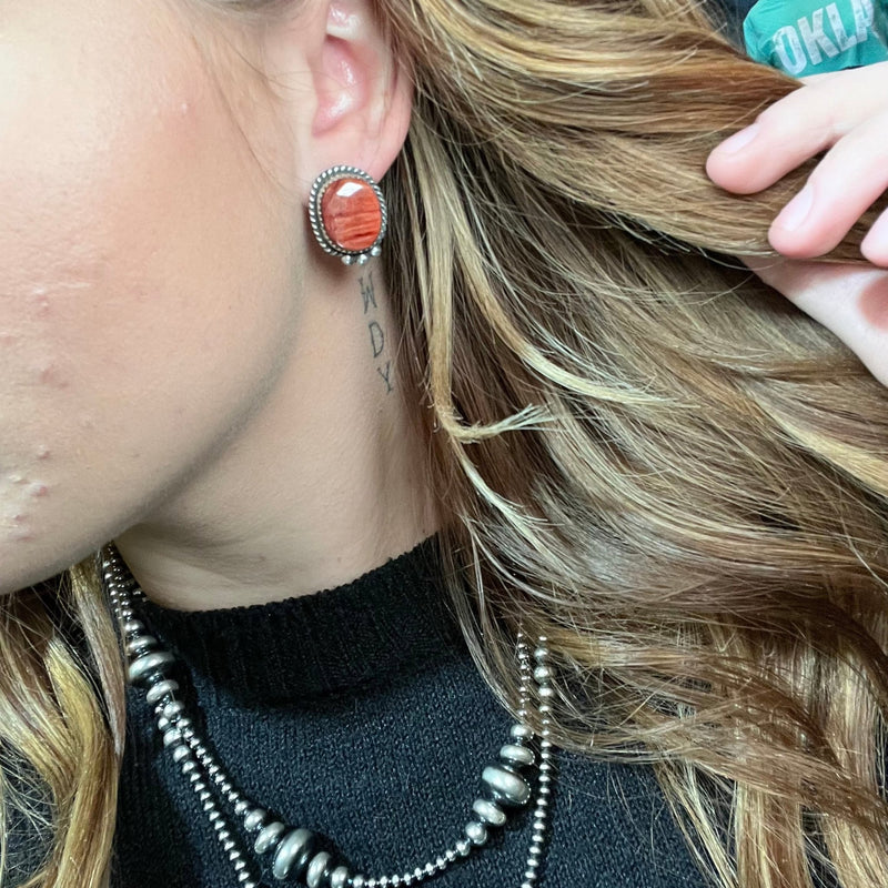 Unique Orange Spiny with Detail Post Sterling Silver Earring - Country Lace Boutique