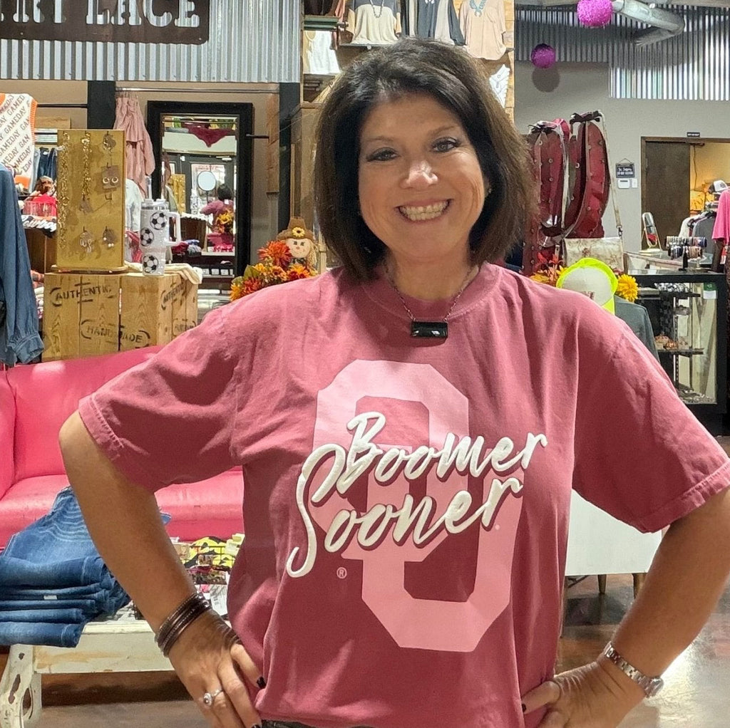 University of Oklahoma OU Puff Paint Comfort Color crew Neck tee - Country Lace Boutique