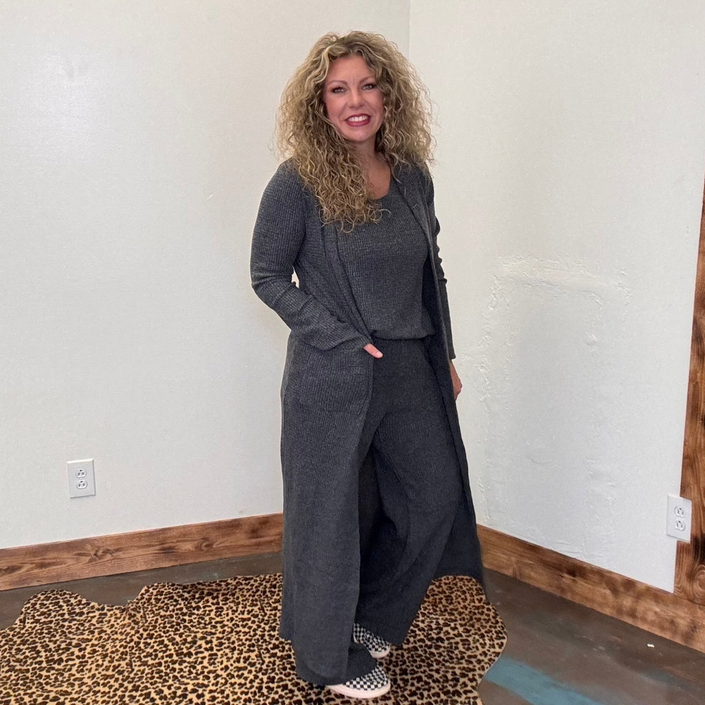 Unwind Charcoal Gray Ribbed Duster Cardigan - Country Lace Boutique