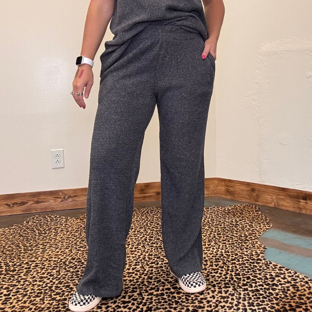 Unwind Charcoal Gray Ribbed Pants - Country Lace Boutique