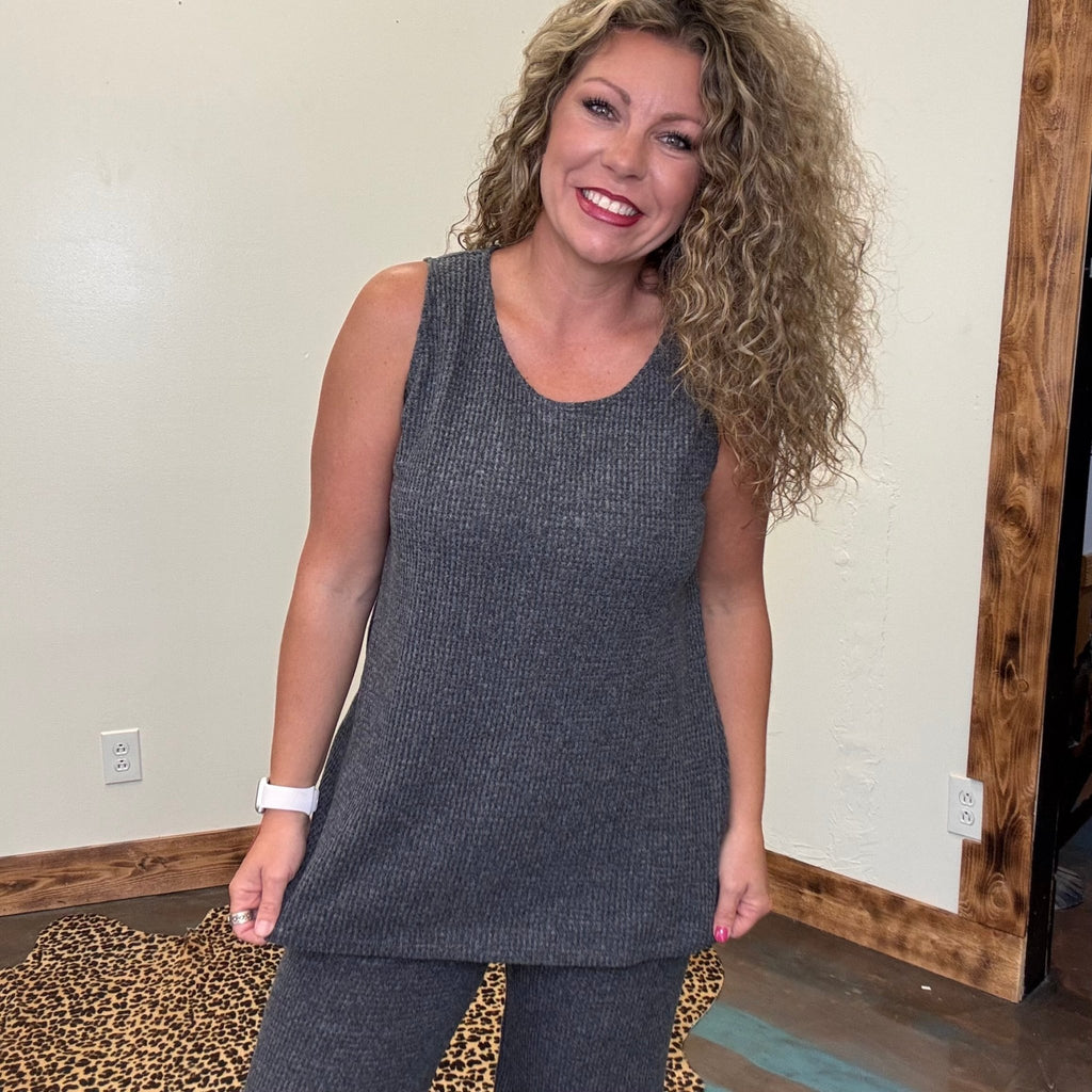 Unwind Charcoal Gray Ribbed Tank Top - Country Lace Boutique