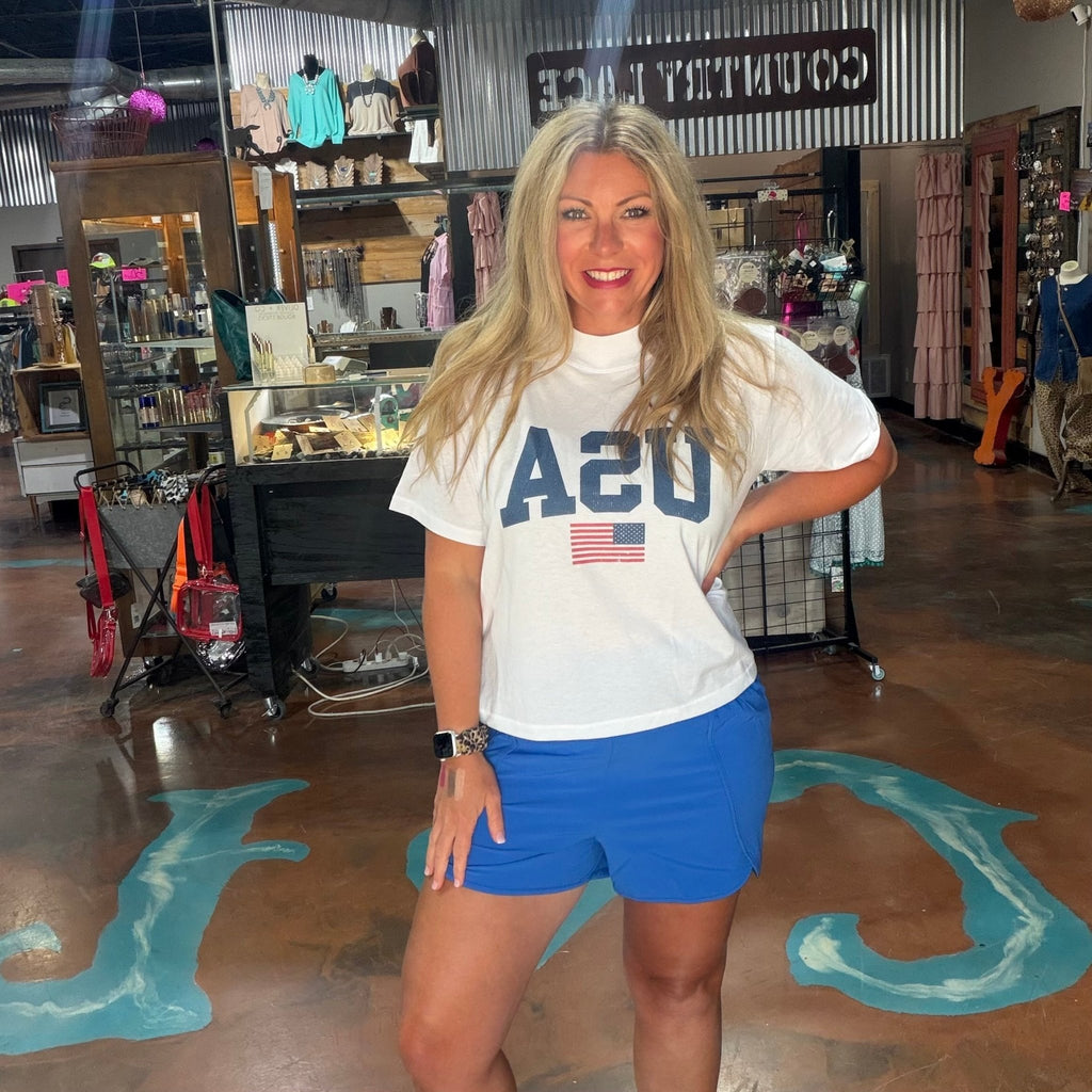 USA White Crop Graphic Tee - Country Lace Boutique