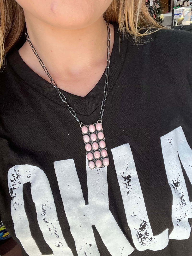 Vertical 15 Stone Pink Conch Sterling Silver Necklace - Country Lace Boutique