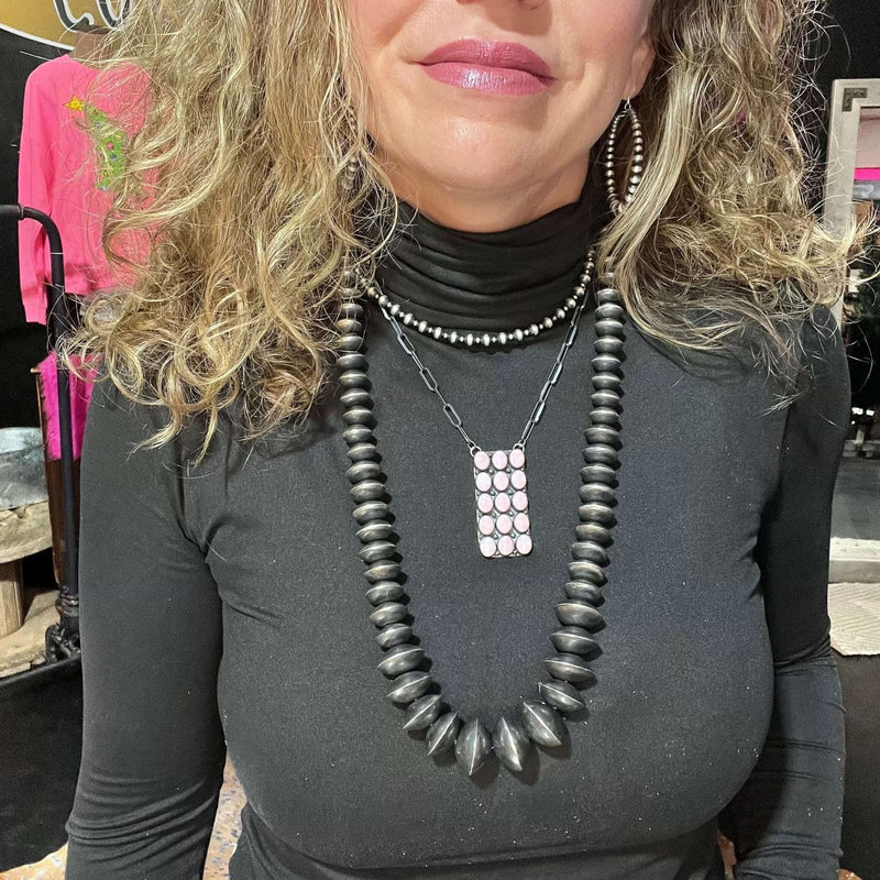 Vertical 15 Stone Pink Conch Sterling Silver Necklace - Country Lace Boutique