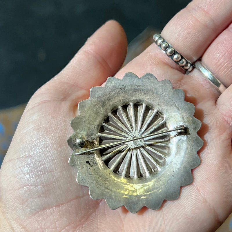 Vintage Turquoise Concho Hat Sterling Silver Pin - Country Lace Boutique