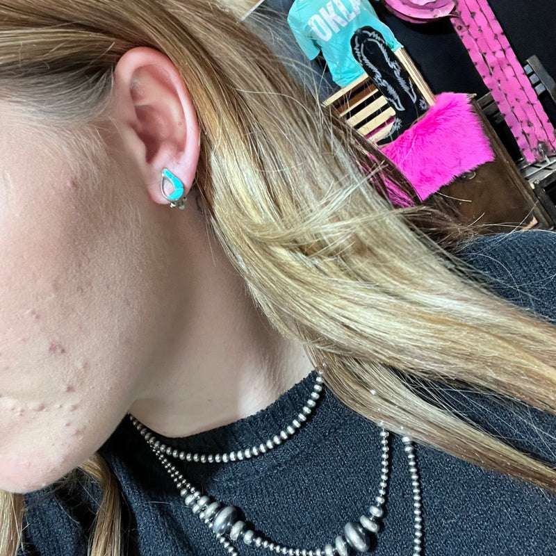 Vintage Turquoise Inlay Clip On Sterling Silver Earring - Country Lace Boutique