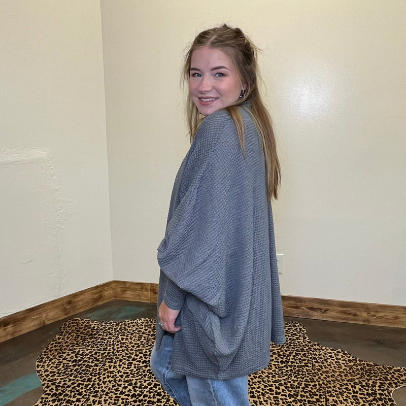 Waffle Charcoal Grey Long Sleeve Dolman Cardigan - Country Lace Boutique
