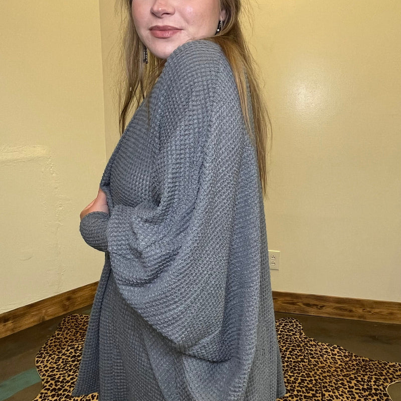 Waffle Charcoal Grey Long Sleeve Dolman Cardigan - Country Lace Boutique