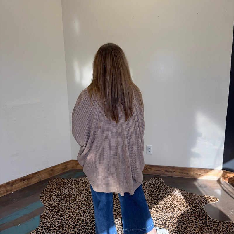 Waffle Tan Mocha Long Sleeve Dolman Cardigan - Country Lace Boutique