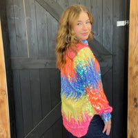 Wave Multi Color Sequin Button Up Shirt Blouse - Country Lace Boutique