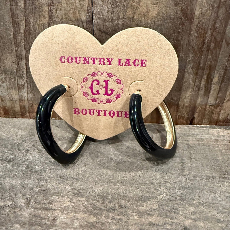 Weird Black Hoop Gold Post Fashion Earrings - Country Lace Boutique