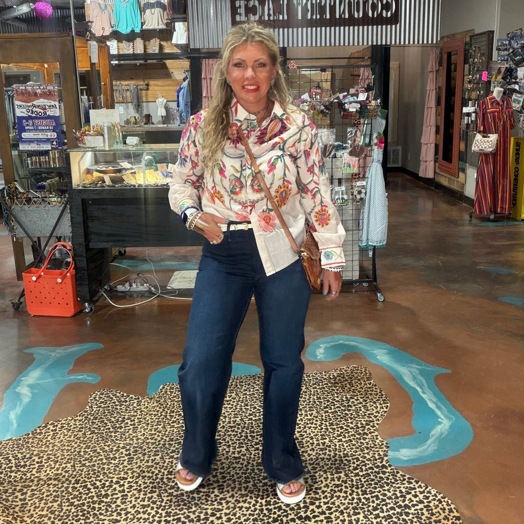 Western Boho Multi-Colored Floral Print Shirt: Floral - Country Lace Boutique