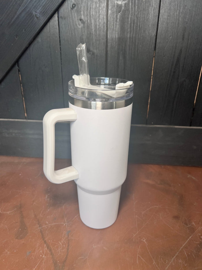 White 40 oz Tumbler w/ Handle - Country Lace Boutique