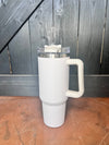 White 40 oz Tumbler w/ Handle - Country Lace Boutique