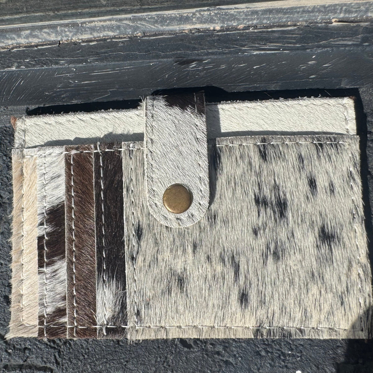 White and Brown CowHide Multicard Holder with button snap - Country Lace Boutique