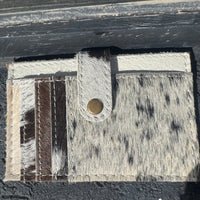 White and Brown CowHide Multicard Holder with button snap - Country Lace Boutique