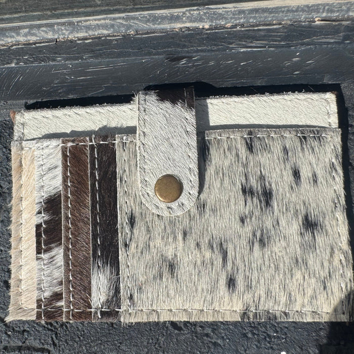 White and Brown CowHide Multicard Holder with button snap - Country Lace Boutique