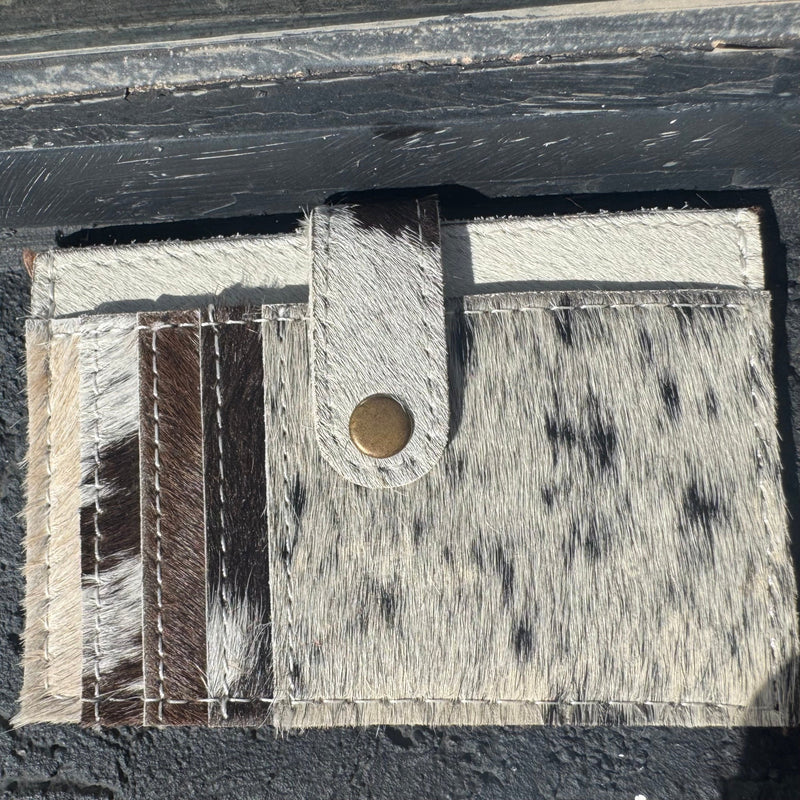 White and Brown CowHide Multicard Holder with button snap - Country Lace Boutique